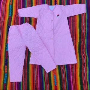 Handmade Robe and Pant Set in Pink with a Rose Patch on Lapel Kids Valentines Da